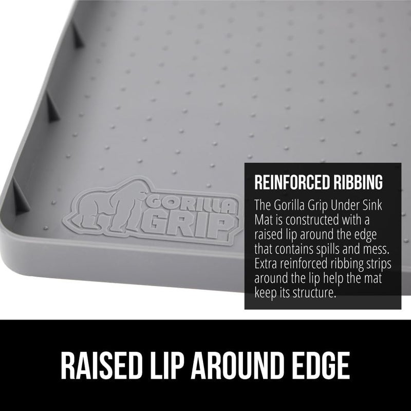 Gorilla Grip Waterproof Silicone Under Sink Mat with Raised Lip for Kitchen and Bathroom, Cabinet Shelf Liner Stay in Place Mats Dishwasher Safe Drawer Liner, Organizer Tray, 15 x 22 in, Gray - Image 5